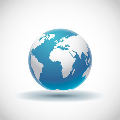 Vector 3d realistic Globe icon with smooth shadows and white map of the continents of the world.