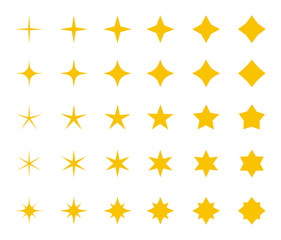 Stars collection. Yellow stars , vector icons, isolated on white background. Stars in modern simple flat style for web design. Vector Illustration
