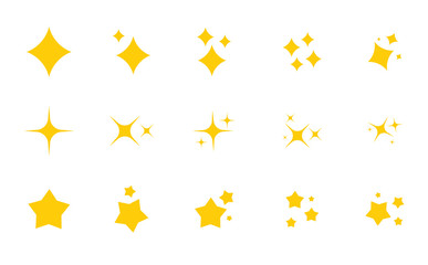Yellow, gold, orange sparkles symbols vector. The set of original vector stars sparkle icon. Bright firework, decoration twinkle, shiny flash. Glowing light effect stars and bursts collection. Vector