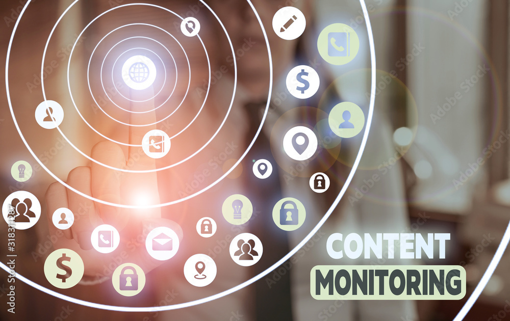Aufkleber conceptual hand writing showing content monitoring. concept meaning a tool to identify mentions of t