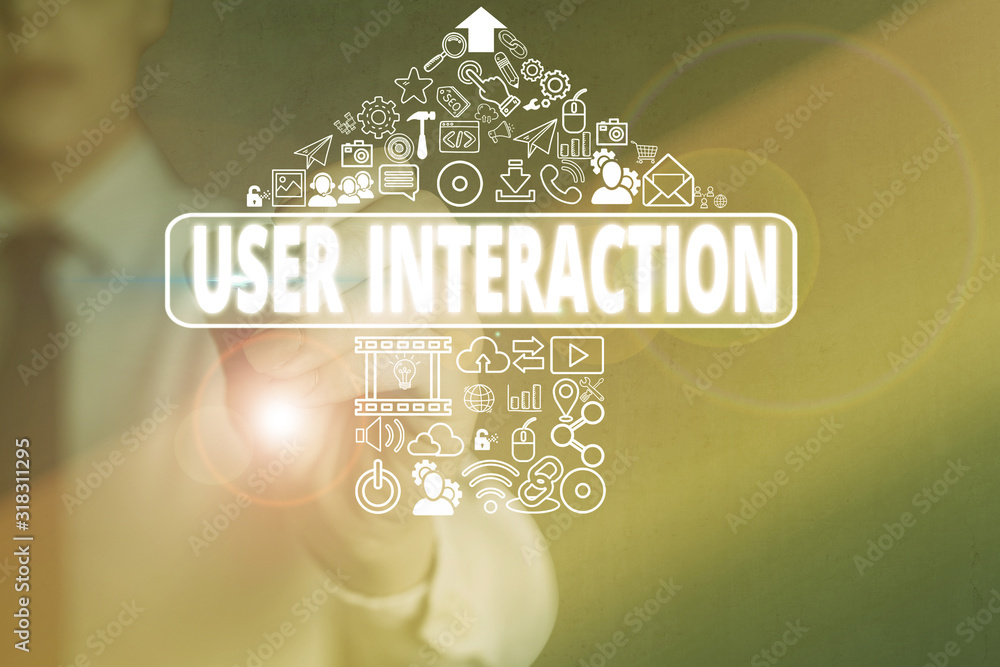 Poster conceptual hand writing showing user interaction. concept meaning the conduit between huanalysis and