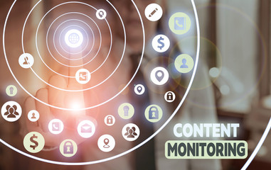 Conceptual hand writing showing Content Monitoring. Concept meaning a tool to identify mentions of...