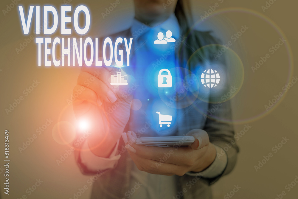 Poster handwriting text video technology. conceptual photo recording and playing back of moving pictures an