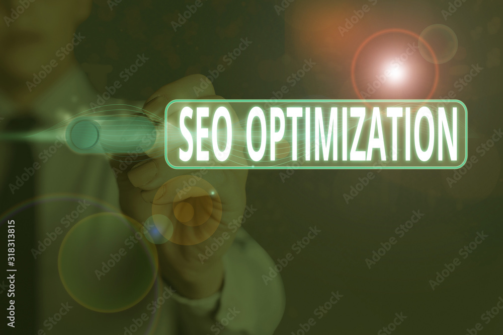 Poster writing note showing seo optimization. business concept for increasing visibility of a website or a 