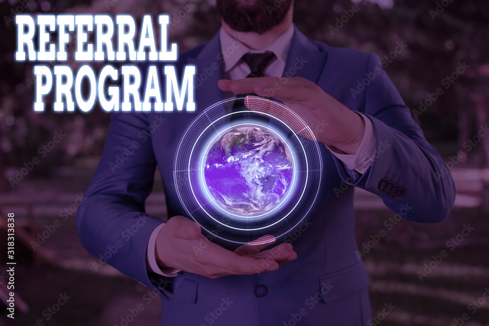 Aufkleber text sign showing referral program. business photo showcasing employees are rewarded for introducing