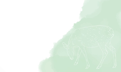 鹿のリアルな線画と水彩風背景