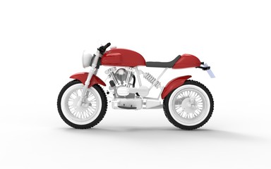 3D rendering of a vintage cafe racer motorcycle on white background