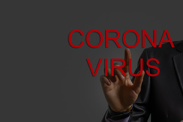 Image of businessman touching corona virus alert icon