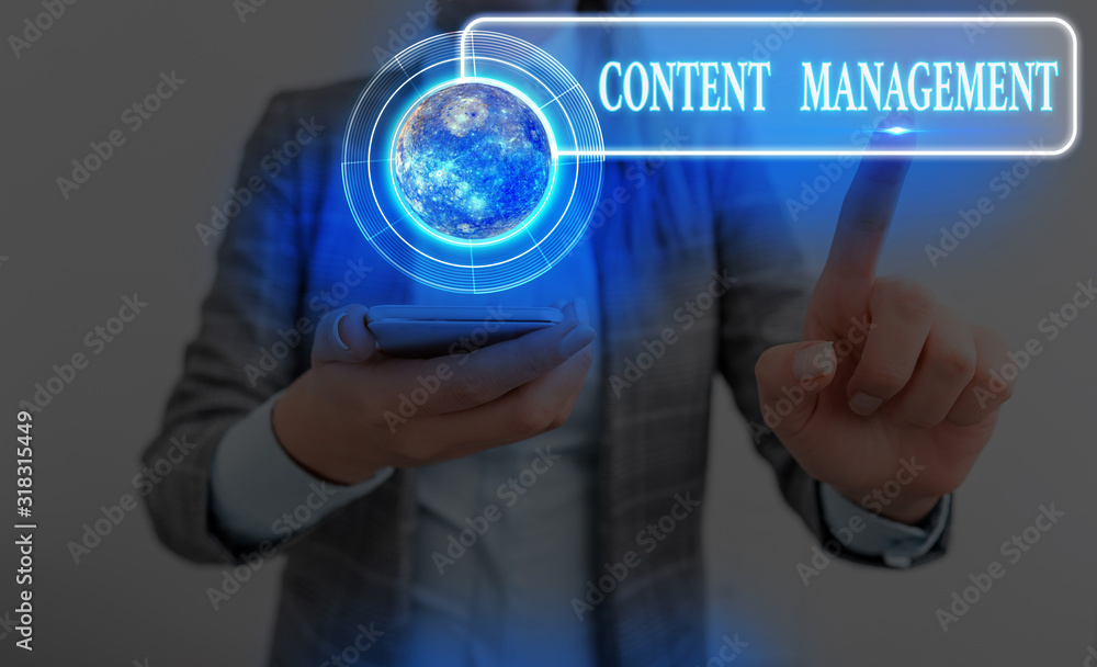 Aufkleber word writing text content management. business photo showcasing programs used to create and analysis
