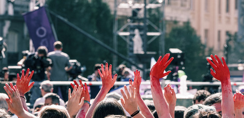 Bloody hands at a protest against gender-based violence