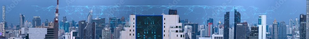 Poster smart city and wireless communication network new ai technology concept.