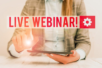 Word writing text Live Webinar. Business photo showcasing presentation lecture or seminar...