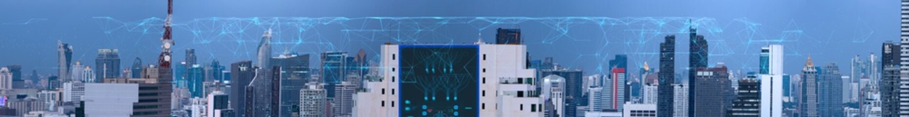 Smart city and wireless communication network new Ai  technology concept.