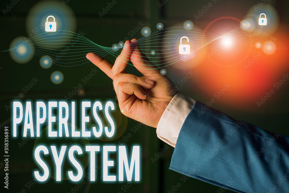 Poster text sign showing paperless system. business photo text storage or communication of information in e