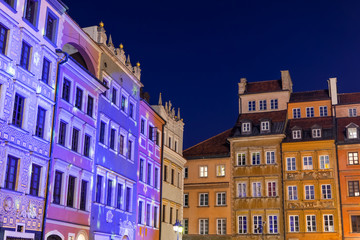 Fototapeta premium Warsaw Old Town At Night In Poland