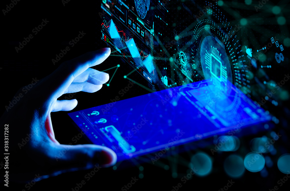 Poster Hnad working with Digital transformation change management and internet of things (IoT) Ui.