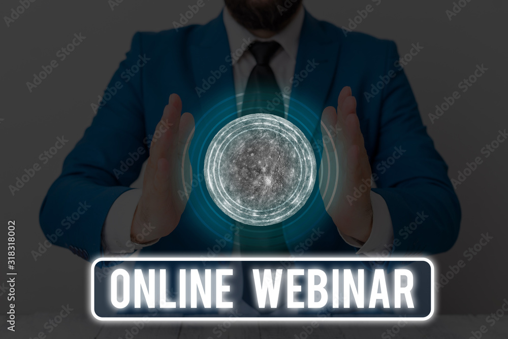 Aufkleber text sign showing online webinar. business photo text online meeting or presentation held via the in