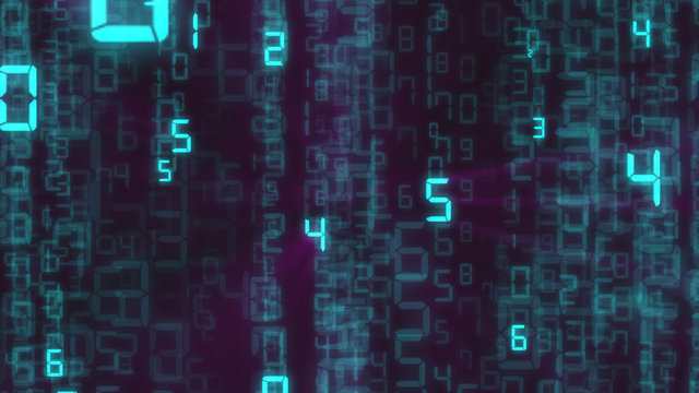 Abstract binary background, number streams, matrix effect.