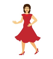 a pretty dancer in red. brunette. Creole girl. avatar for social networks. print. isolated on a white background