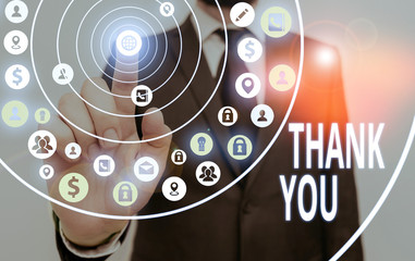 Writing note showing Thank You. Business concept for polite expression used when acknowledging gift...