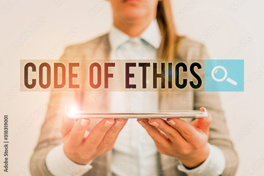 Poster handwriting text code of ethics. conceptual photo basic guide for professional conduct and imposes d