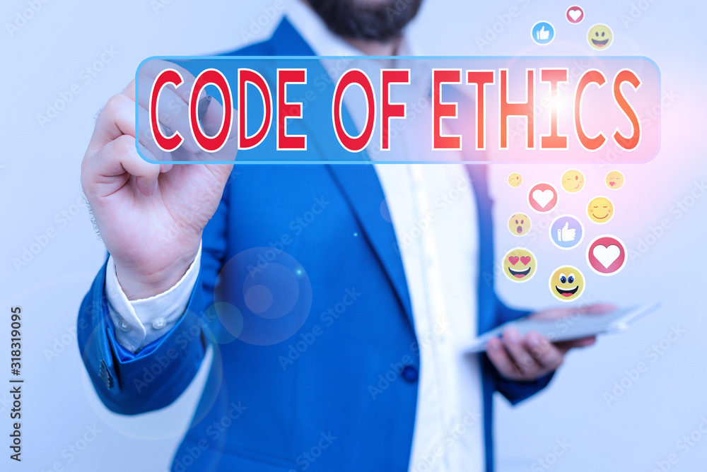 Poster handwriting text writing code of ethics. conceptual photo basic guide for professional conduct and i