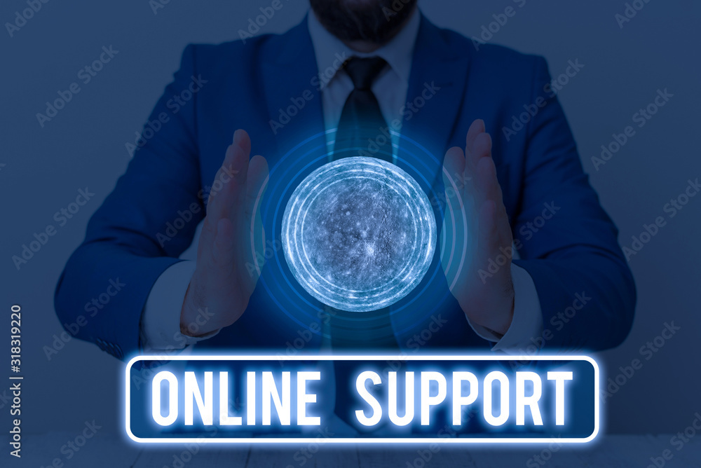 Poster text sign showing online support. business photo text electronic usually webbased version of custome