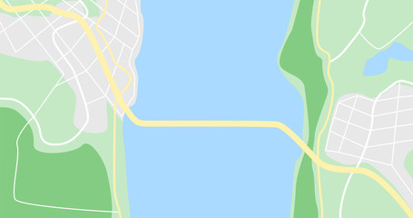 Obraz premium Map with river, city, road and bridge.