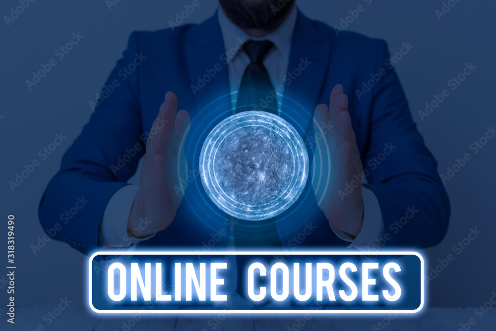 Aufkleber text sign showing online courses. business photo text courses deliver a series of lessons to a web b