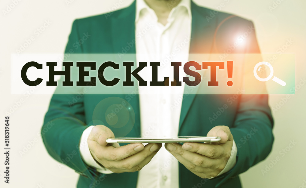 Poster word writing text checklist. business photo showcasing list items required things be done or points 