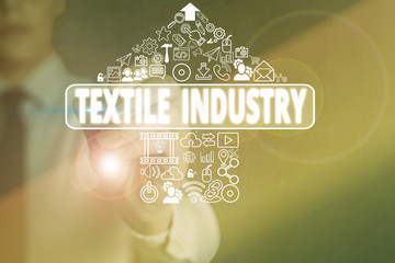 Conceptual hand writing showing Textile Industry. Concept meaning production and distribution of...