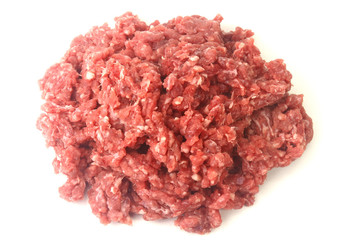 raw minced meat isolated over white background.
