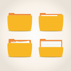 Set of closed and open folders, filled with documents and empty folders. Vector illustration with different kinds of folders