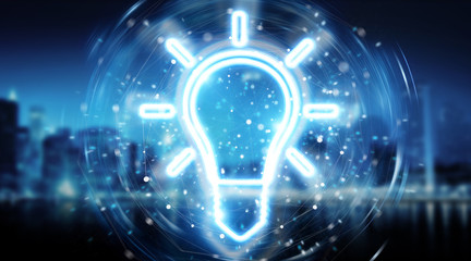 Lightbulb neon digital interface 3D rendering