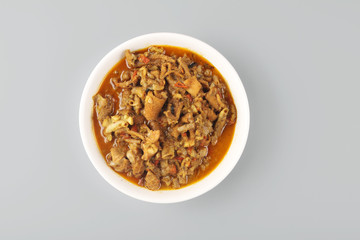 Indian traditional food goat intestine gravy	