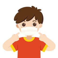 A cute boy wear medical mask. Hygiene mask. Virus protection.