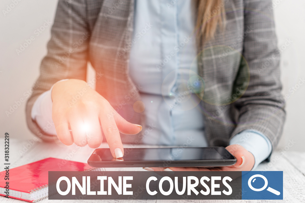 Poster text sign showing online courses. business photo showcasing courses deliver a series of lessons to a