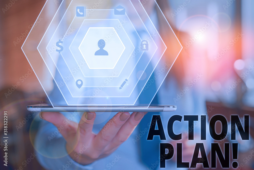 Poster text sign showing action plan. business photo text proposed strategy or course of actions for certai