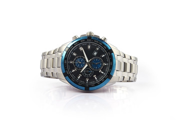 Men's wrist metal watch on white background	