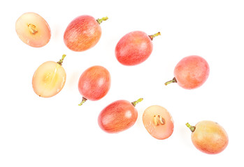 Naklejka na ściany i meble Fresh pink grapes on a white background, top view.