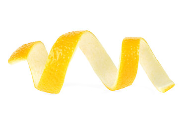 Fresh lemon peel or lemon twist isolated on a white background. Healthy food.