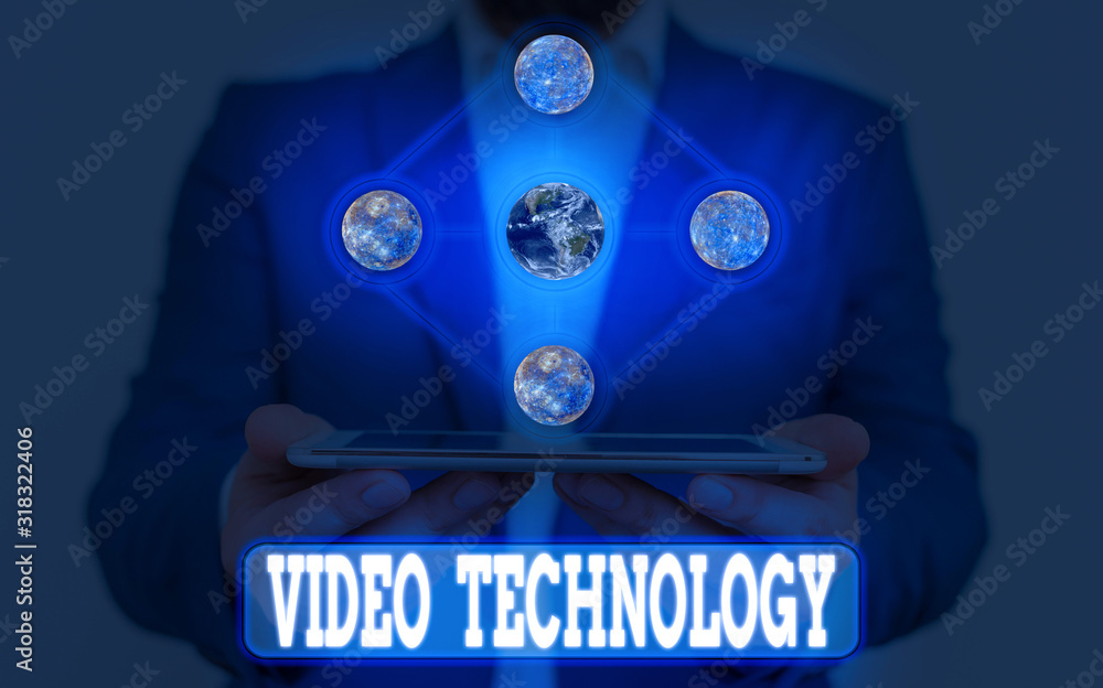 Poster text sign showing video technology. business photo showcasing recording and playing back of moving p