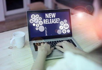 Writing note showing New Release Question. Business concept for asking about recent product or...