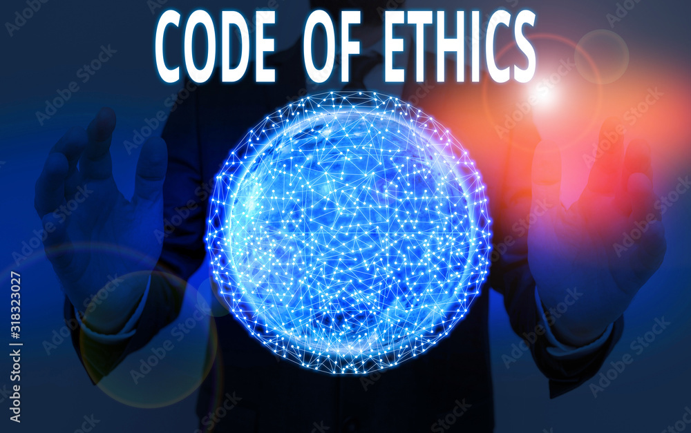 Poster word writing text code of ethics. business photo showcasing basic guide for professional conduct and