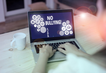 Writing note showing No Bullying. Business concept for stop aggressive behavior among children...