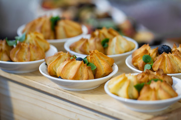 Mini profiteroles with shrimp mousse close up