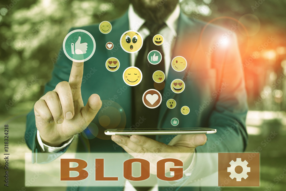 Poster conceptual hand writing showing blog. concept meaning regularly updated website web page run by indi