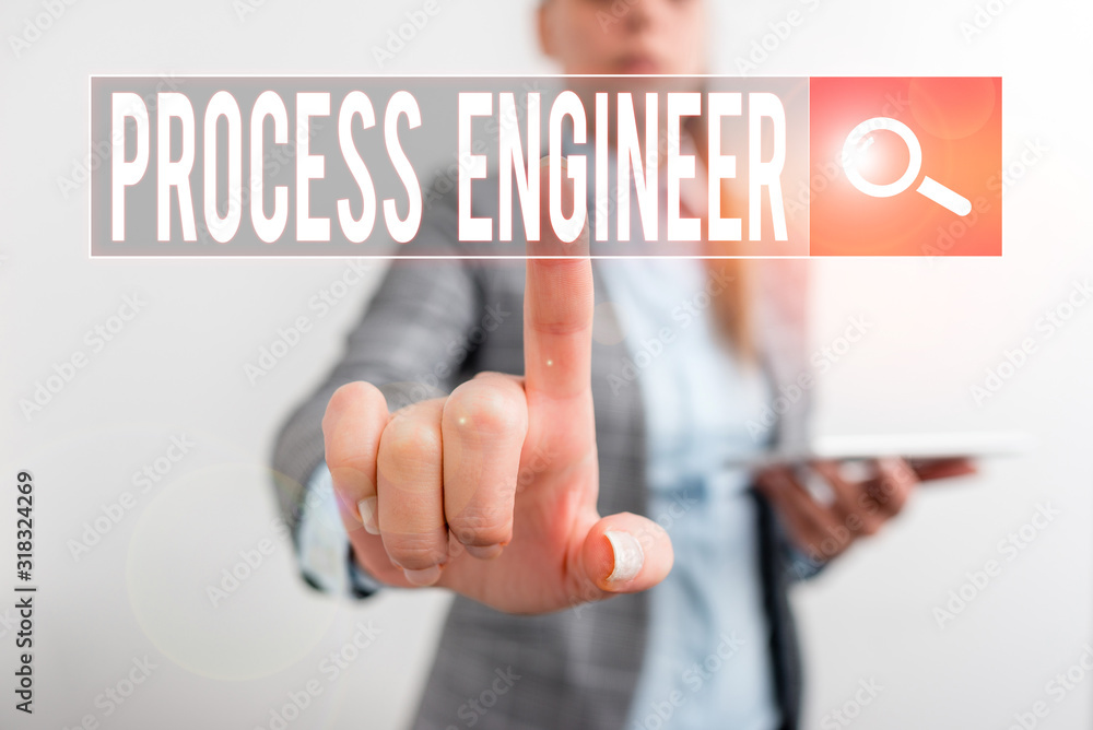 Poster text sign showing process engineer. business photo showcasing responsible for developing new industr
