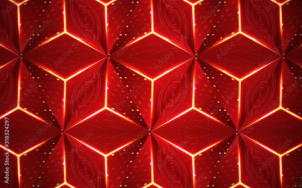 Poster luxury red background with golden line decoration on triangle polygonal shapes. elegant design conce