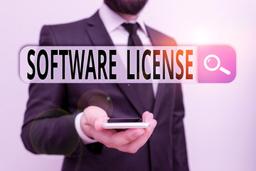 Writing note showing Software License. Business concept for legal instrument governing the...